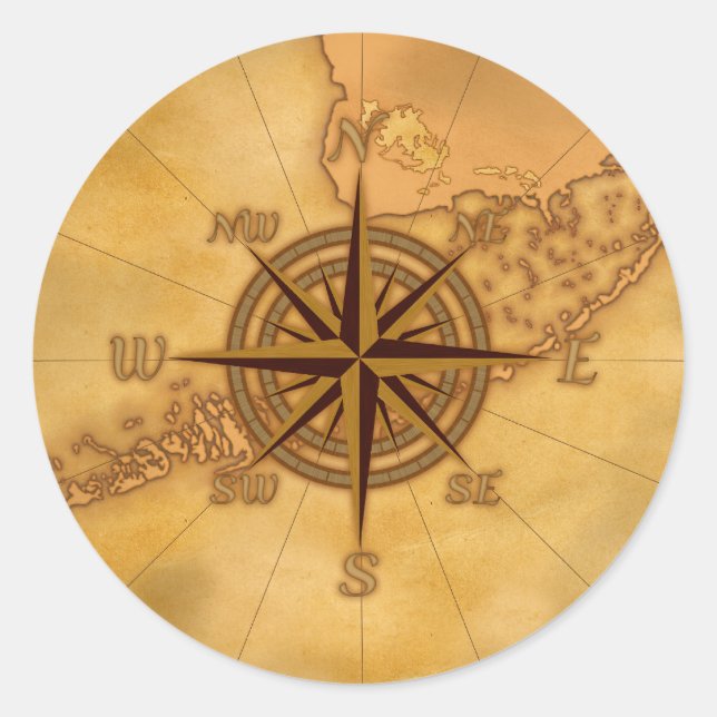 Antique Style Compass Rose Classic Round Sticker (Front)