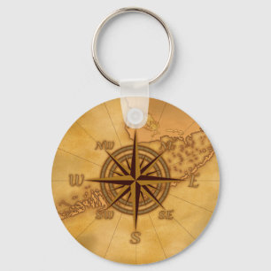 Antique Style Compass Rose Key Ring