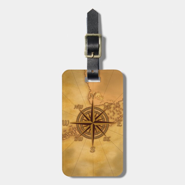 Antique Style Compass Rose Luggage Tag (Front Vertical)