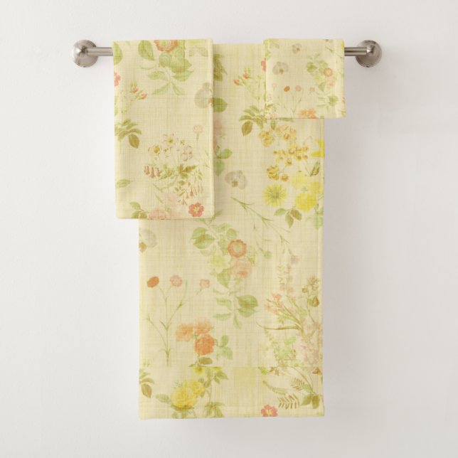 Antique Style Floral Pattern Bath Towel Set (Insitu)