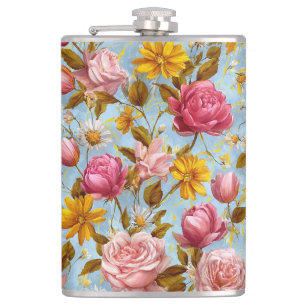 Antique Style Floral Print Hip Flask