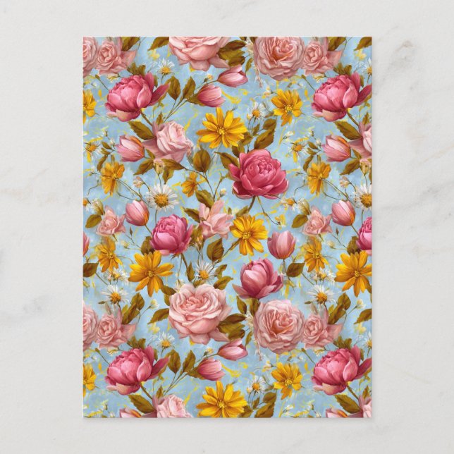 Antique Style Floral Print Postcard (Front)