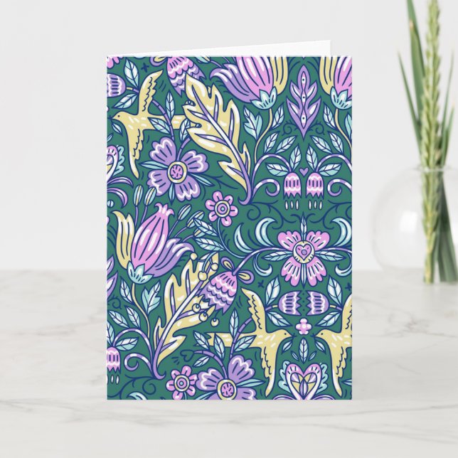 Antique Style Flowers and Birds Pattern Card (Front)