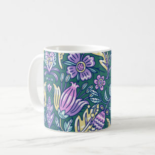 Antique Style Flowers and Birds Pattern Coffee Mug