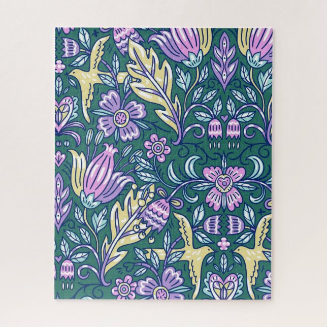 Antique Style Flowers and Birds Pattern Jigsaw Puzzle (Vertical)