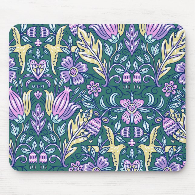 Antique Style Flowers and Birds Pattern Mouse Mat (Front)