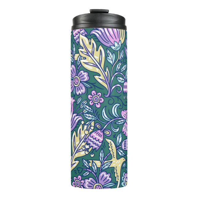 Antique Style Flowers and Birds Pattern Thermal Tumbler (Front)