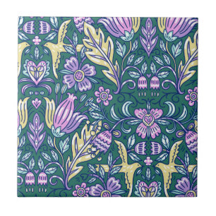 Antique Style Flowers and Birds Pattern Tile