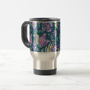 Antique Style Flowers and Birds Pattern Travel Mug
