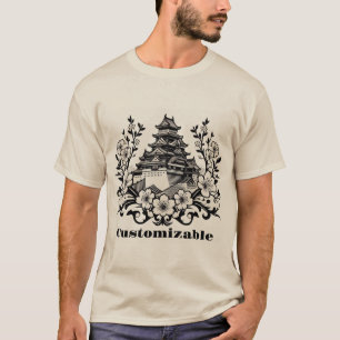 Antique Style Japanese Castle Sakura Personalized T-Shirt