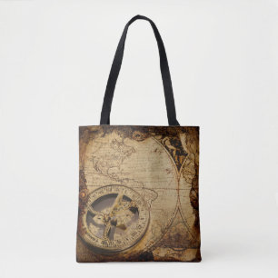 Antique Style Map with Large Compass  Tote Bag
