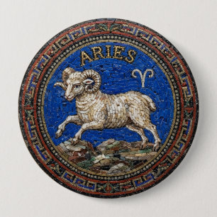 Antique Style Mosaic Zodiac Aries Button