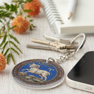 Antique Style Mosaic Zodiac Aries Key Ring