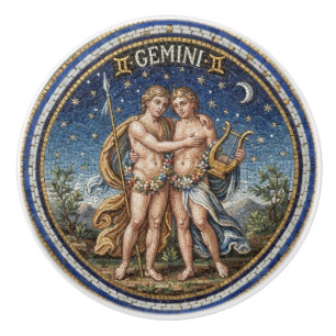 Antique Style Mosaic Zodiac Gemini Ceramic Knob