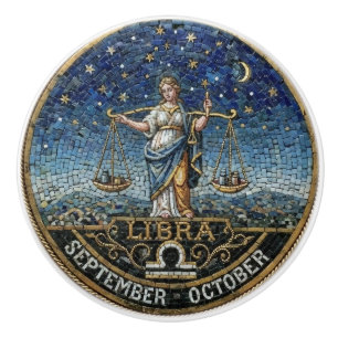 Antique Style Mosaic Zodiac Libra Ceramic Knob
