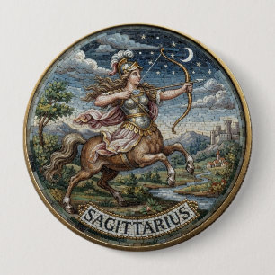 Antique Style Mosaic Zodiac Sagittarius 10 Cm Round Badge