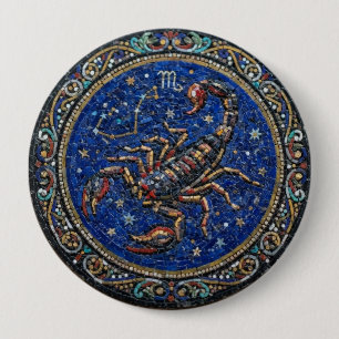 Antique Style Mosaic Zodiac Scorpio 10 Cm Round Badge