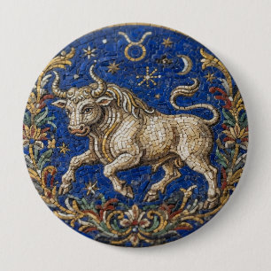 Antique Style Mosaic Zodiac Taurus 10 Cm Round Badge