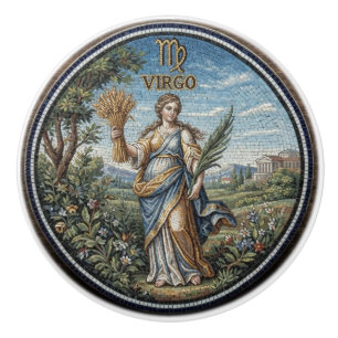 Antique Style Mosaic Zodiac Virgo Ceramic Knob