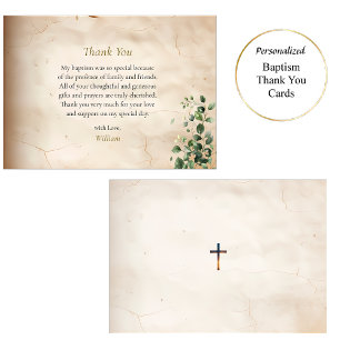 Antique Style Parchment Greenery Orthodox Baptism Thank You Card