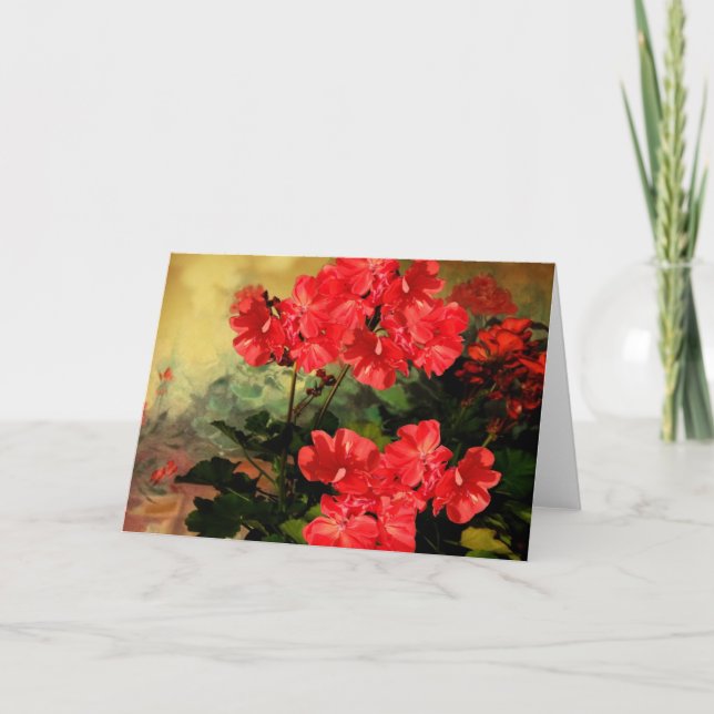 Antique Style Red Geranium Flowers  Gifts Card (Front)
