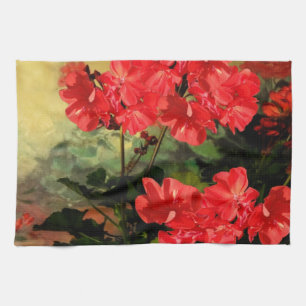 Antique Style Red Geranium Flowers Gifts Tea Towel