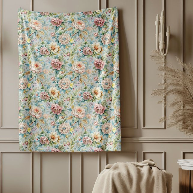 Antique-Style Rococo Ornate Floral Embellishments Fleece Blanket (Antique-Style Rococo Ornate Floral Embellishments Fleece Blanket)
