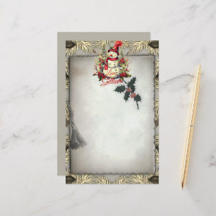 Antique Style Snowman Christmas Border Stationery