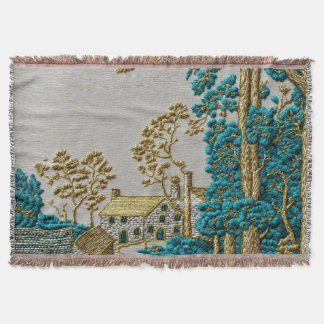 Antique Style Teal + Gold Colour Rural Throw Blanket