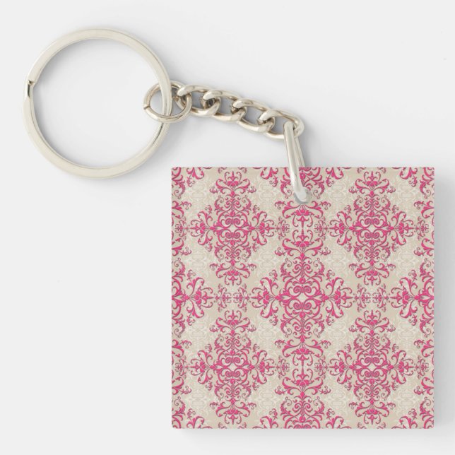 Antique Style Victorian Wallpaper Damask Art Key Ring (Front)