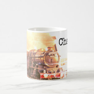 Antique style, vintage steam loco, with your name. coffee mug