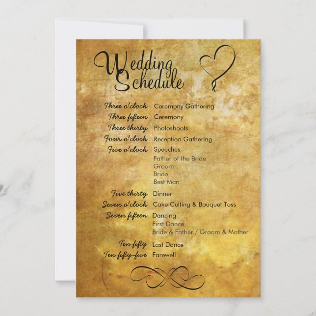 Antique Style Wedding Schedule Invitation (Front)