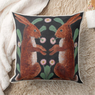 Antique Style Woodland Hare Spring Flower Decor Cushion