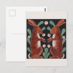 Antique Style Woodland Hare Spring Flower Decor Postcard
