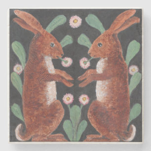 Antique Style Woodland Hare Spring Flower Decor Stone Coaster