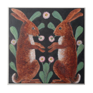 Antique Style Woodland Hare Spring Flower Decor Tile