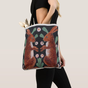 Antique Style Woodland Hare Spring Flower Decor Tote Bag
