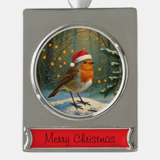 Antique Style Woodland Robin Christmas Ornament (Front)