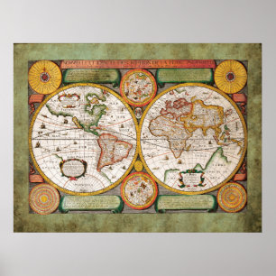 Antique-styled Jean Boisseau's C17th Old World Map Poster