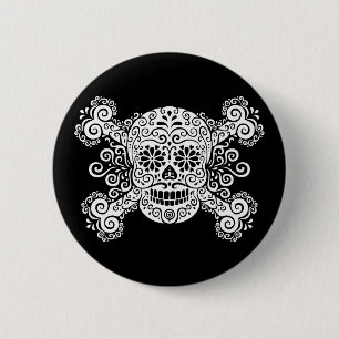 Antique Sugar Skull & Crossbones 6 Cm Round Badge