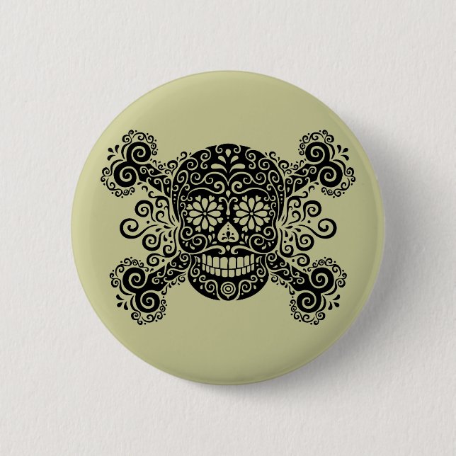 Antique Sugar Skull & Crossbones 6 Cm Round Badge (Front)