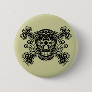 Antique Sugar Skull & Crossbones 6 Cm Round Badge