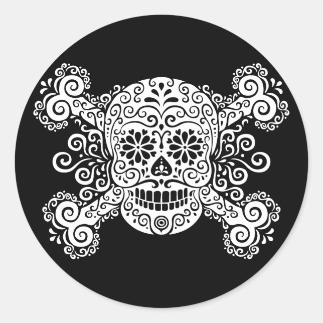 Antique Sugar Skull & Crossbones Classic Round Sticker (Front)
