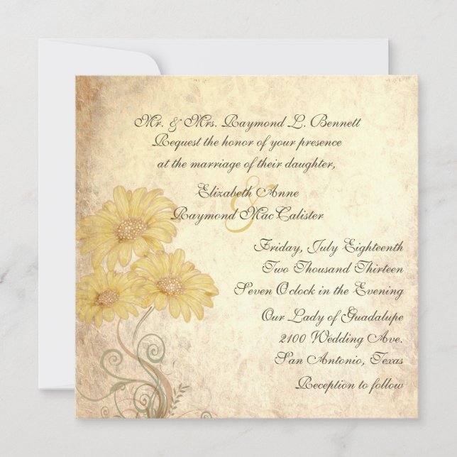 Antique Sunflowers Reproduction Wedding Invitation (Front)