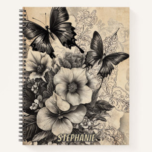 Antique Swallowtail Butterfly Botanical Notebook