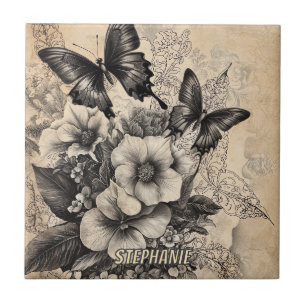 Antique Swallowtail Butterfly Botanical Tile