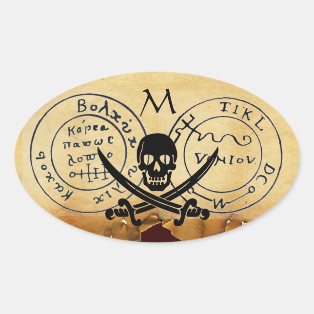 ANTIQUE TALISMAN / PIRATES TREASURE MAP OVAL STICKER (Front)
