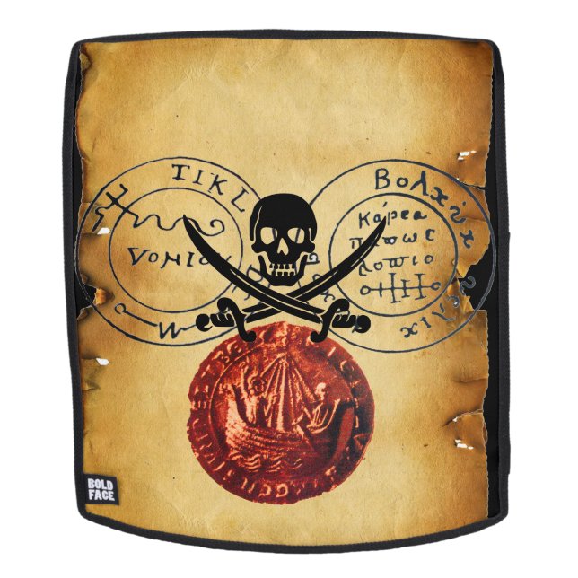 ANTIQUE TALISMAN,PIRATES TREASURE MAP RED WAX SEAL BACKPACK (Removable Face)