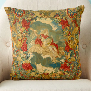 Antique Tapestry Jewel Tones Colorful Throw Pillow