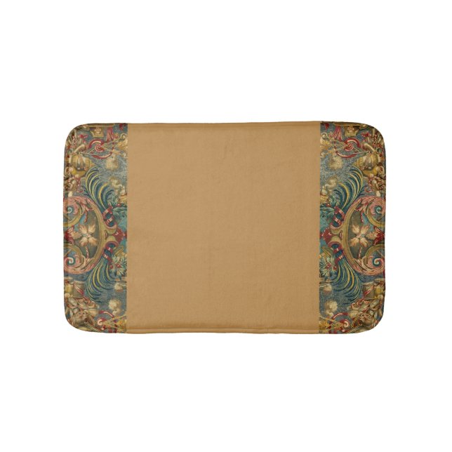 Antique Tapestry Jewel Tones Dusty Gold Mustard Bath Mat (Front)